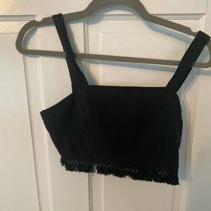 2-piece black crop fringe set boutique